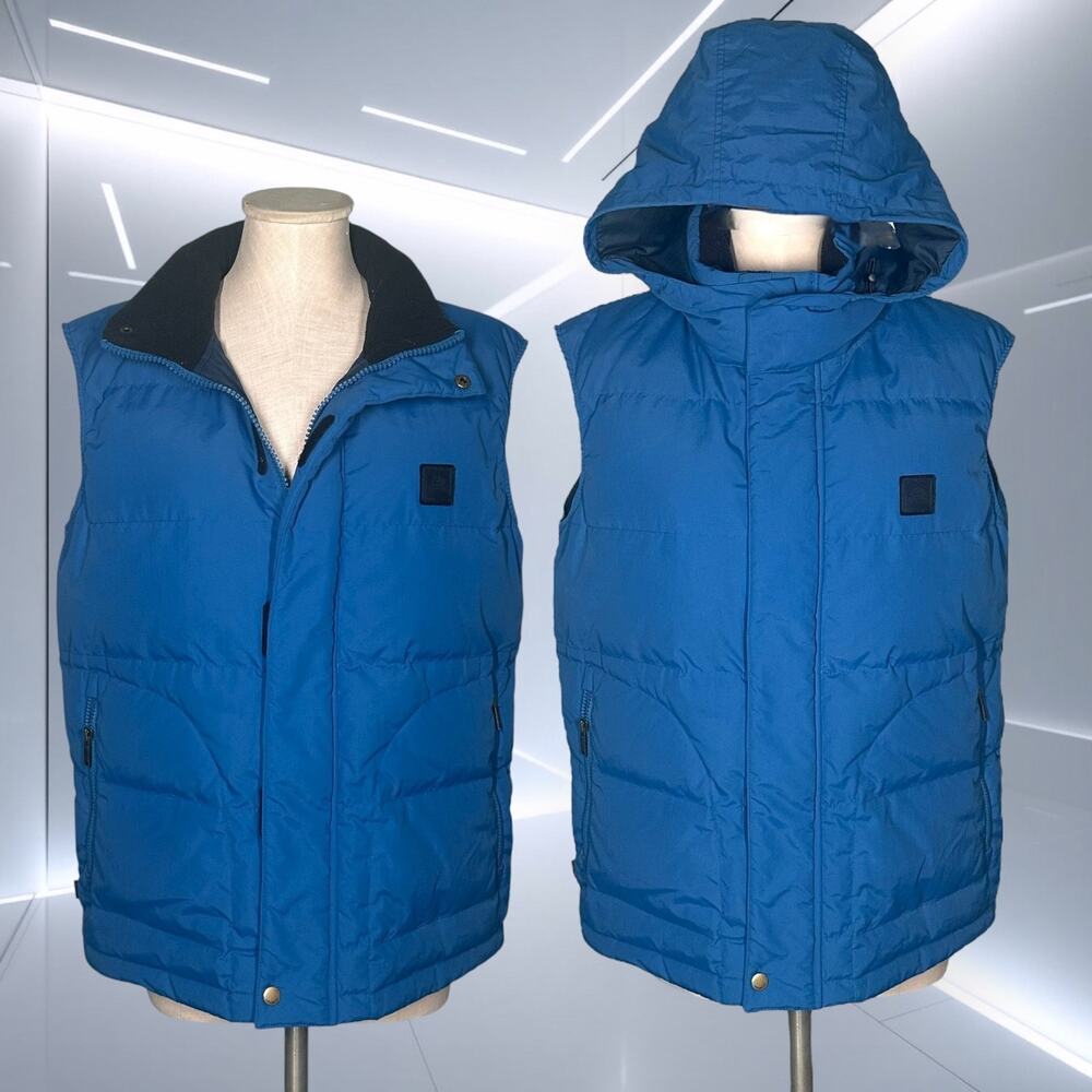 LACOSTE Blue Hooded Puffer Vest Insulated Down Feather Filled Gorpcore Warm Cozy